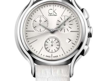 Calvin Klein Skirt silver chronograph dial with three subdials and white strap