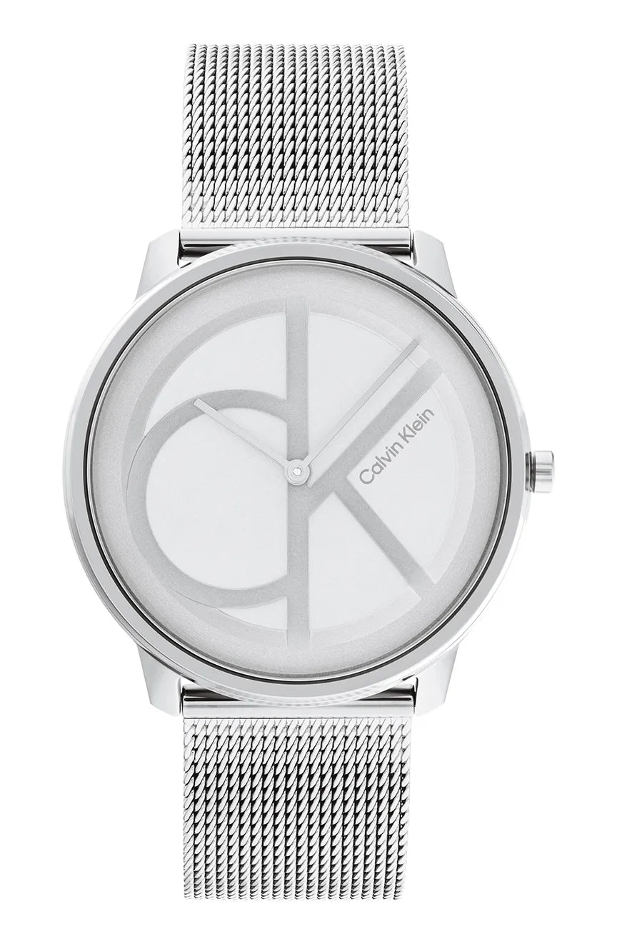 Calvin Klein Stately men's watch with black dial and silver mesh strap