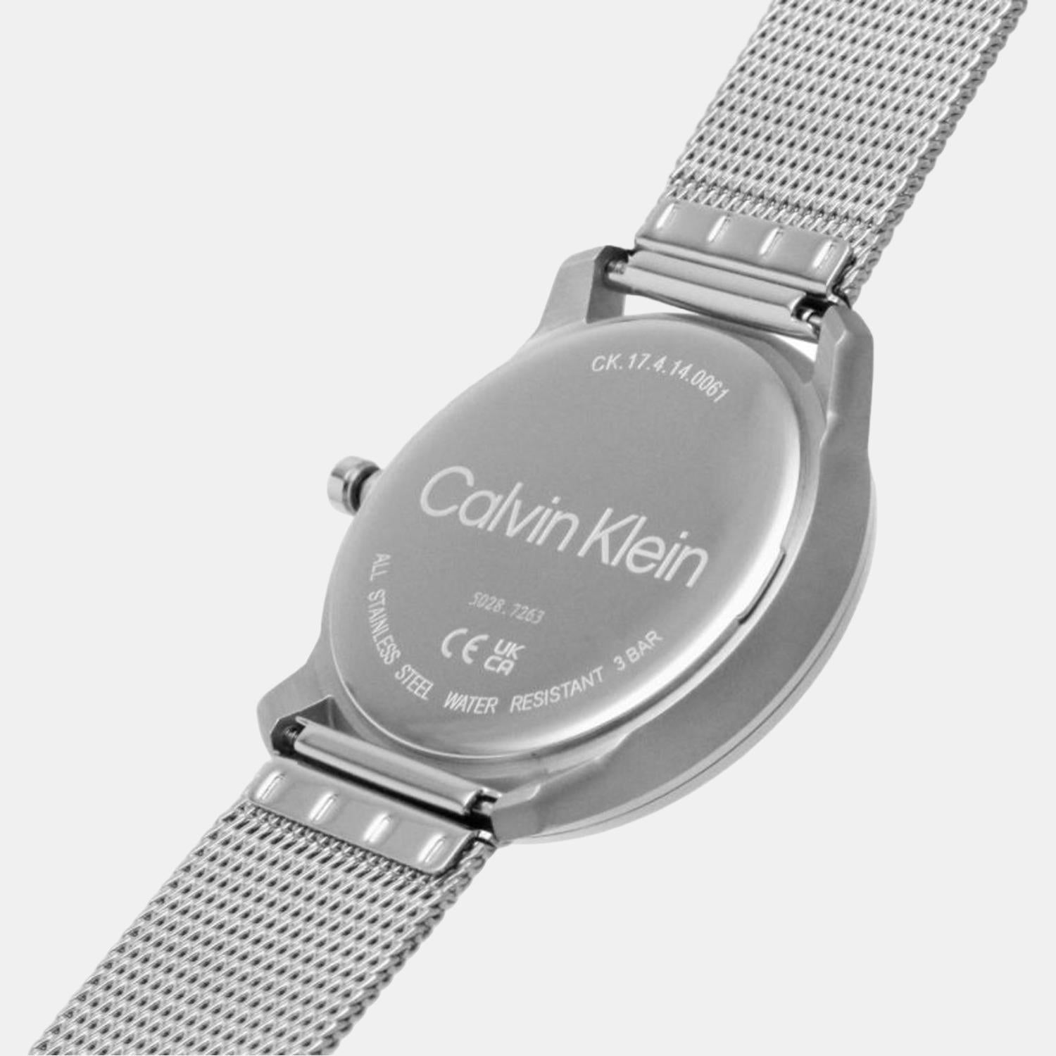 Caseback of Calvin Klein Stately watch showing model number and water resistance details