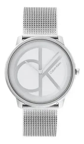Calvin Klein Stately men's watch with white dial and silver mesh strap