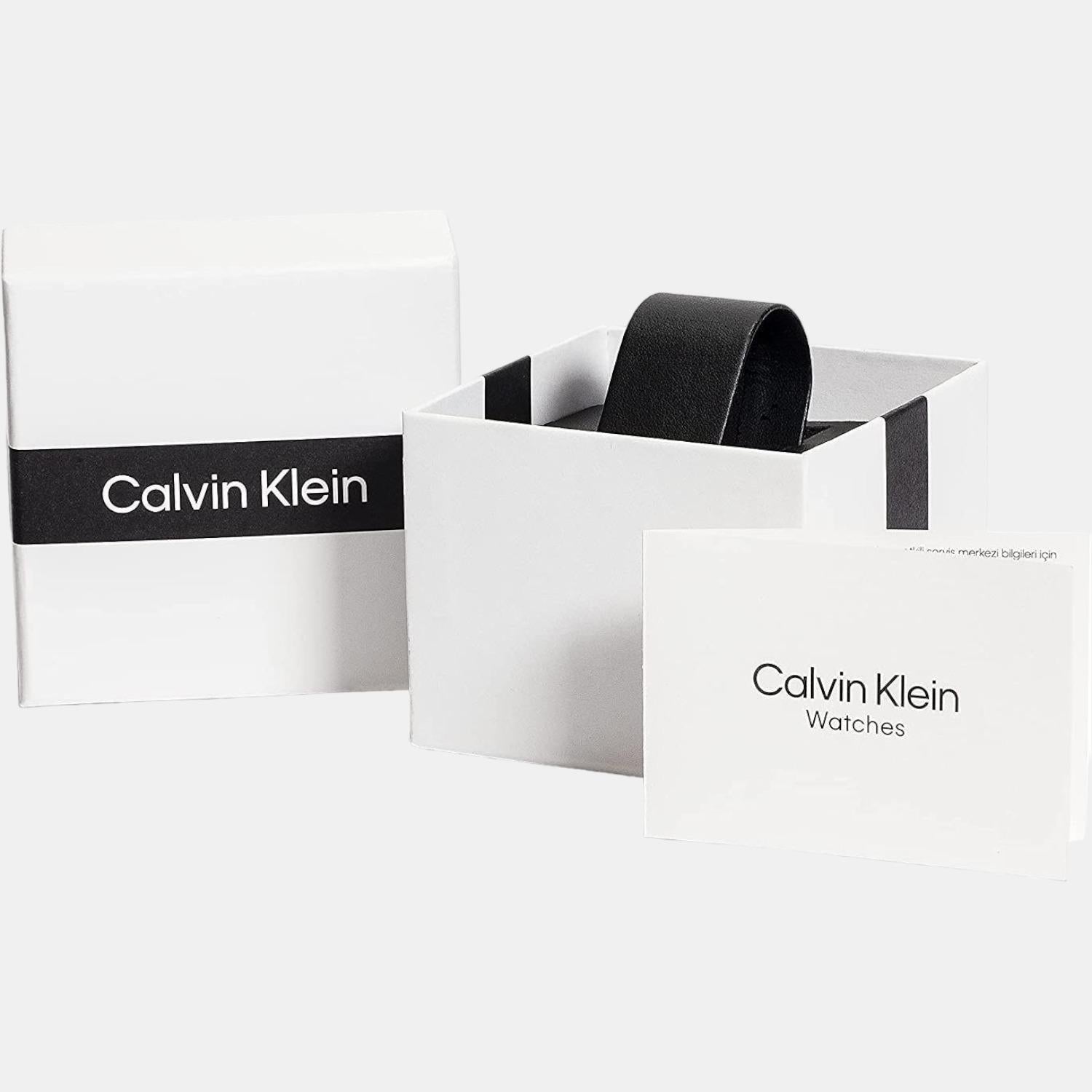Calvin Klein Stately watch retail packaging with white box and black band