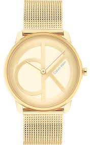 Calvin Klein Stately gold-tone watch with white dial and mesh strap