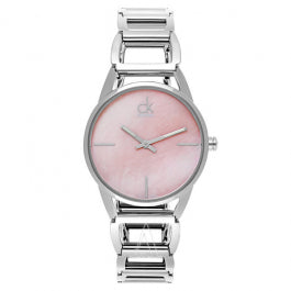 Calvin Klein Stately K3G2312E pink dial watch with silver case and bracelet