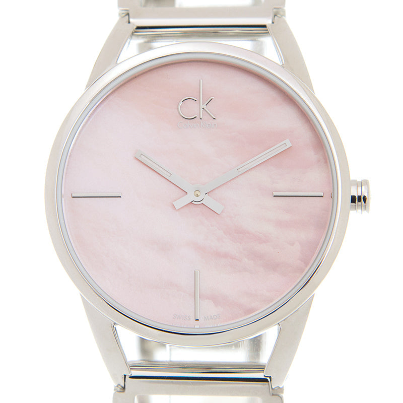 Calvin Klein Stately K3G2312E women's watch pink dial silver case and band