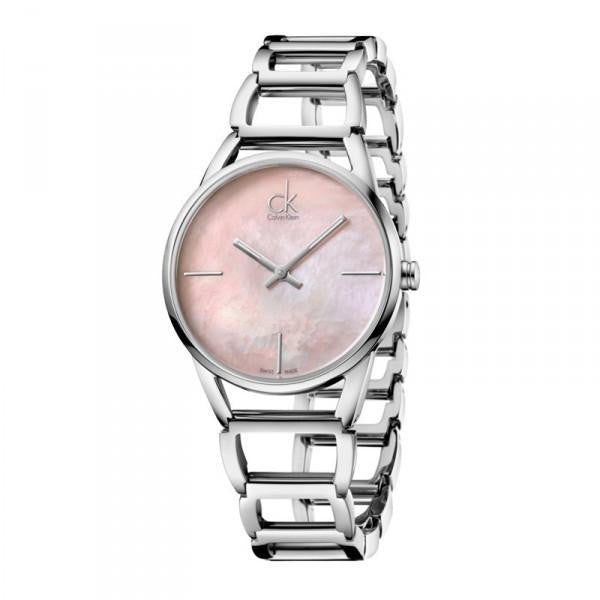Calvin Klein Stately K3G2312E side profile showing case depth and silver bracelet