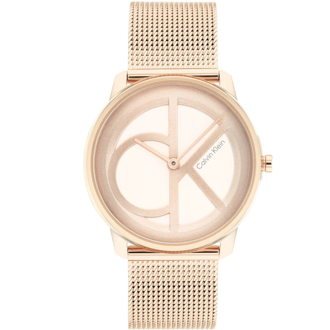 Calvin Klein Statement gold women's watch with CK logo dial and mesh strap
