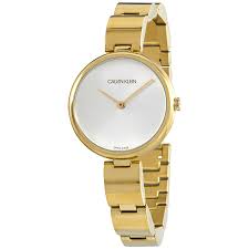 Calvin Klein Wavy Quartz Silver Dial Gold Stainless Steel Bracelet Ladies Watch K9U23546