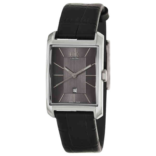 Calvin Klein Window Quartz Anthracite Dial Black Leather Ladies Watch K2M23107
