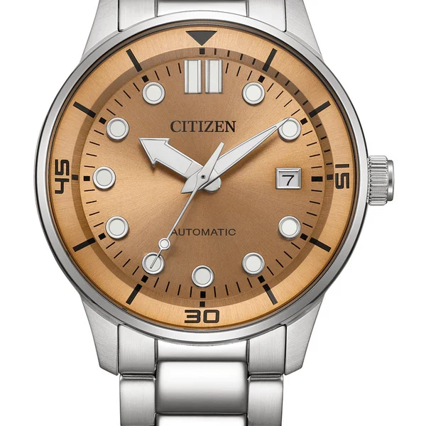Citizen NJ0191-83X automatic watch with bronze sunburst dial, applied indices, stainless steel bracelet