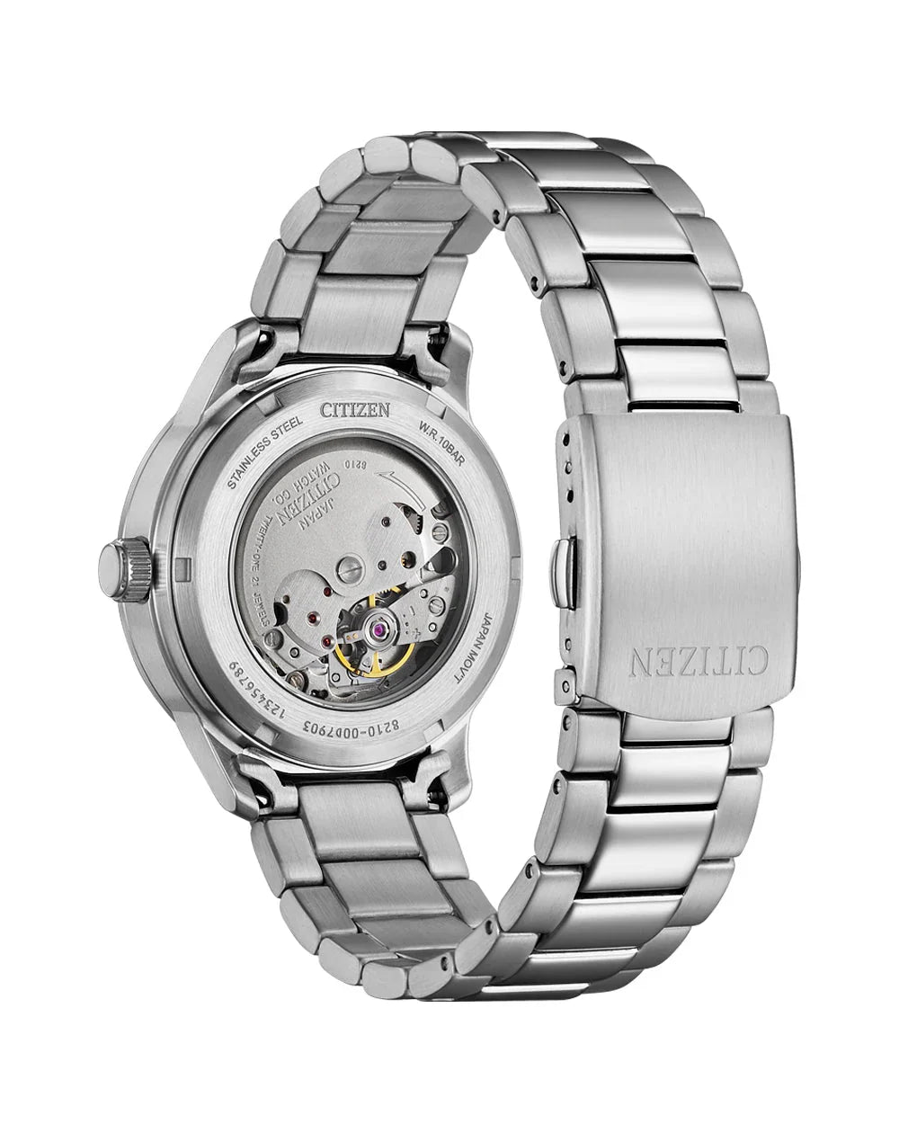 Citizen automatic watch caseback displaying visible mechanical movement and exposed gears