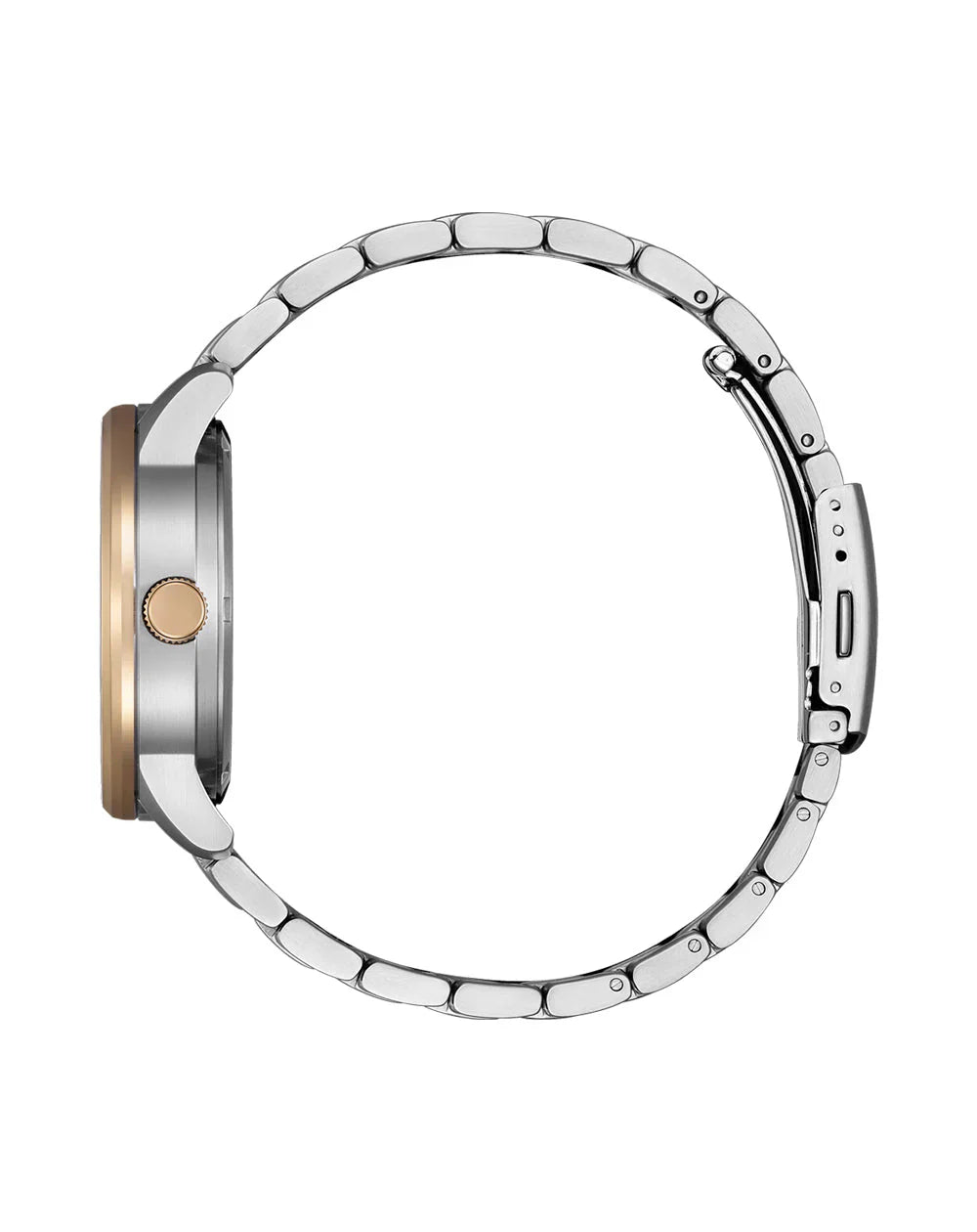 Side view of Citizen Super Titanium watch showing profile, green dial, and titanium bracelet