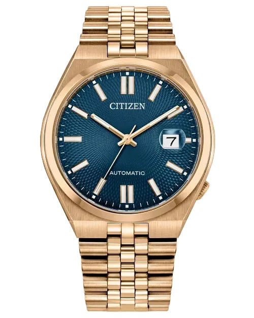 Citizen TSUYOSA 60 gold automatic watch with blue dial and gold bracelet