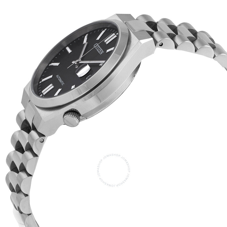 Angled side view of Citizen Tsuyosa automatic watch with stainless steel case and bracelet