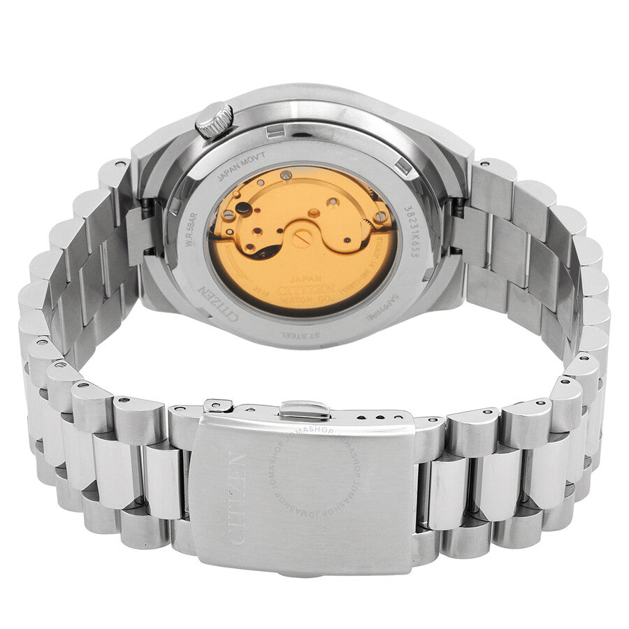 Caseback view of Citizen Tsuyosa Automatic showing gold-tone automatic movement