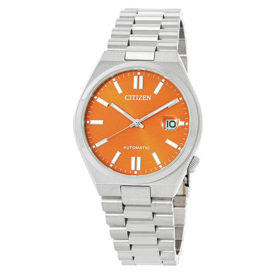 Citizen Tsuyosa automatic watch with orange dial and stainless steel bracelet