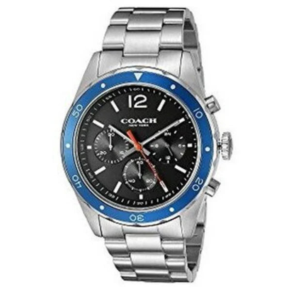 Coach Silver Stainless Black Dial Chronograph Quartz Watch for Men's - 14602085
