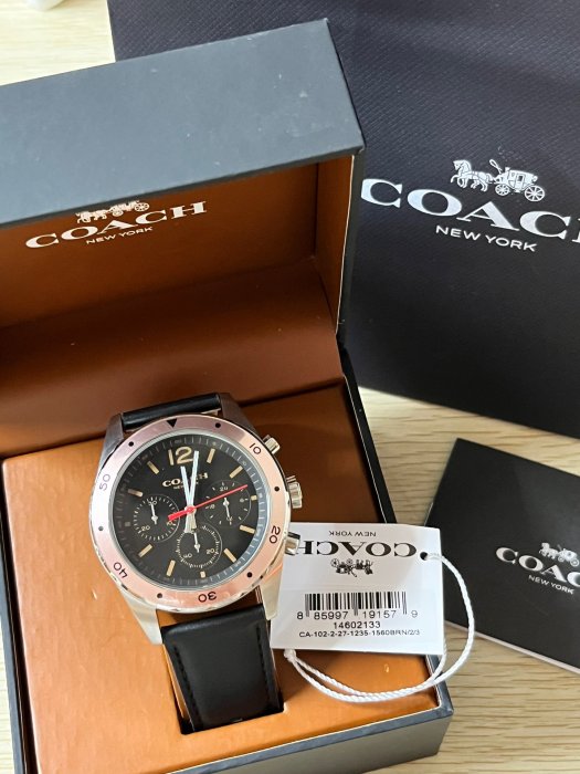Coach Quartz Black Leather Strap Black Dial 44mm Men's Watch 14602133
