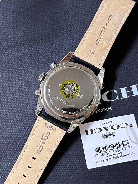Coach Quartz Black Leather Strap Black Dial 44mm Men's Watch 14602133