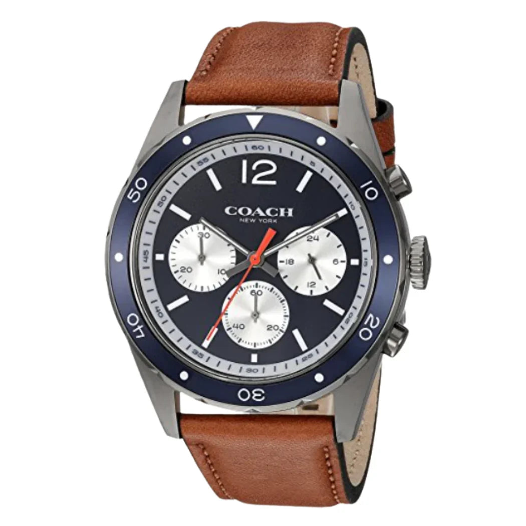 Coach Chronograph Quartz Brown Leather Strap Blue Dial 44mm Men's Watch - 14602134