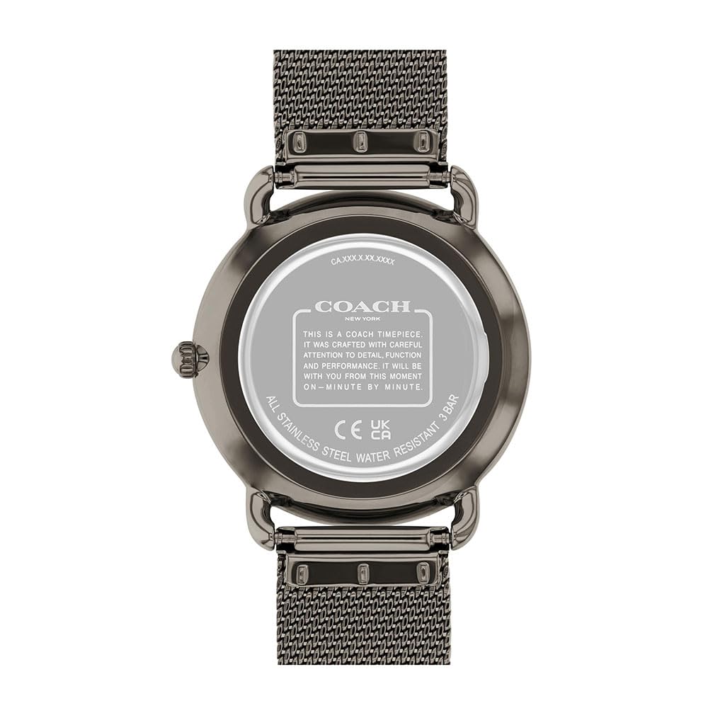 Coach watch caseback showing stainless steel water resistant case