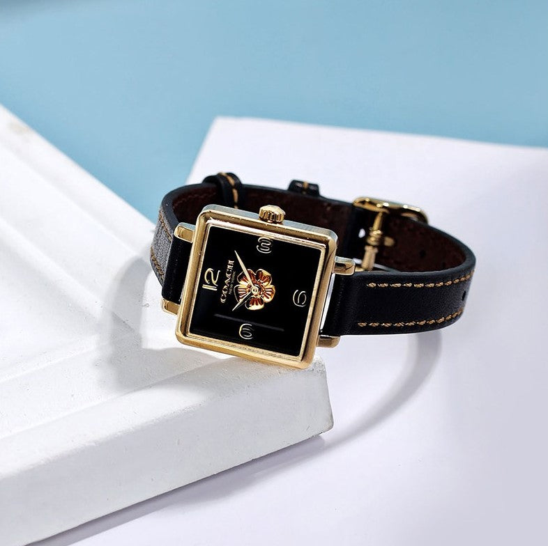 Coach Black Leather Square Women's Watch 14503695