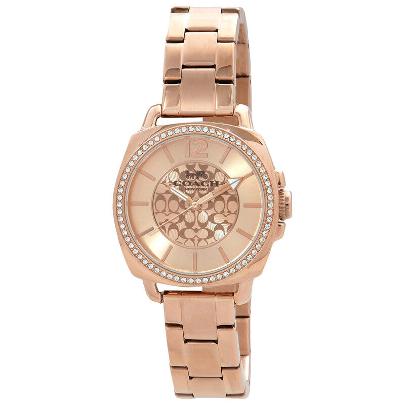 Coach Boyfriend Crystal Bezel Logo Dial Rose Gold Toned Wrist Watch - 14503142