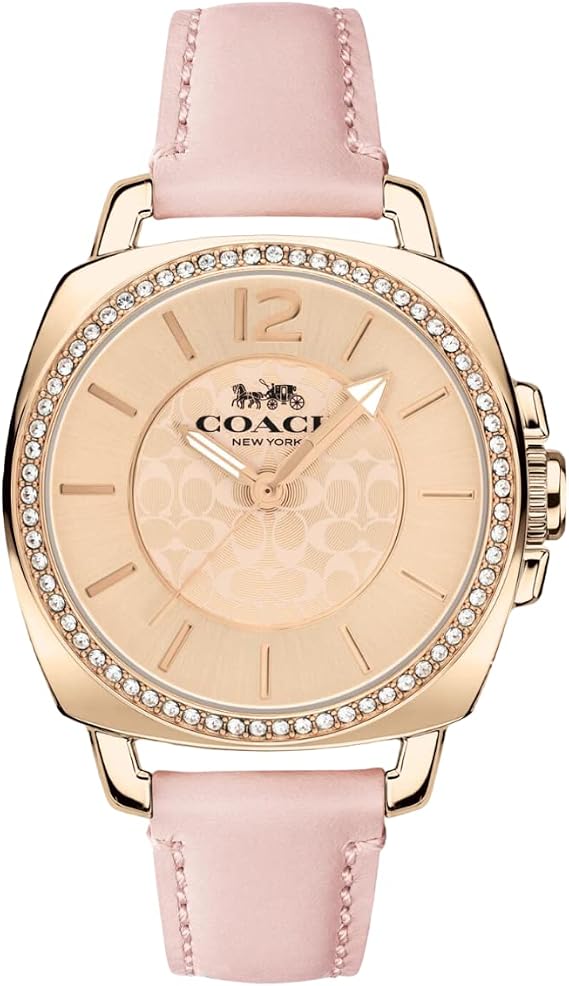 Coach Boyfriend Carnation Gold Dial Pink Leather 34mm Women's Watch - 14503981