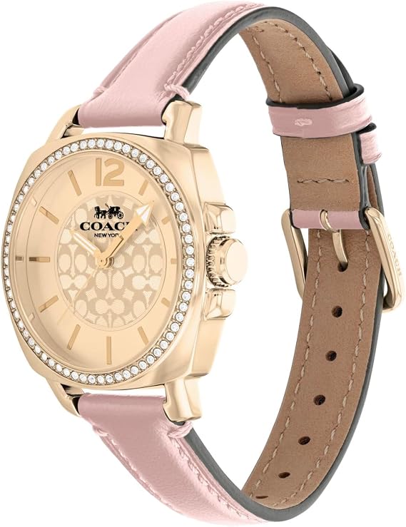Coach Boyfriend Carnation Gold Dial Pink Leather 34mm Women's Watch - 14503981