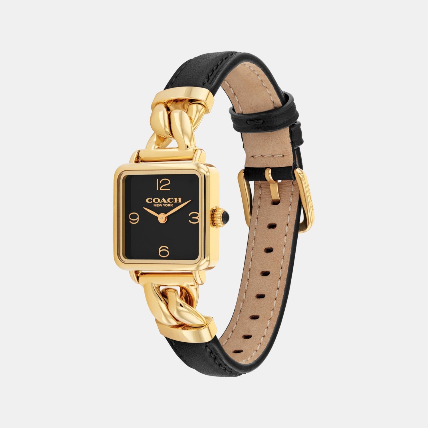 COACH Cass Black Leather Strap Black Dial Quartz Women's Watch - 14504356