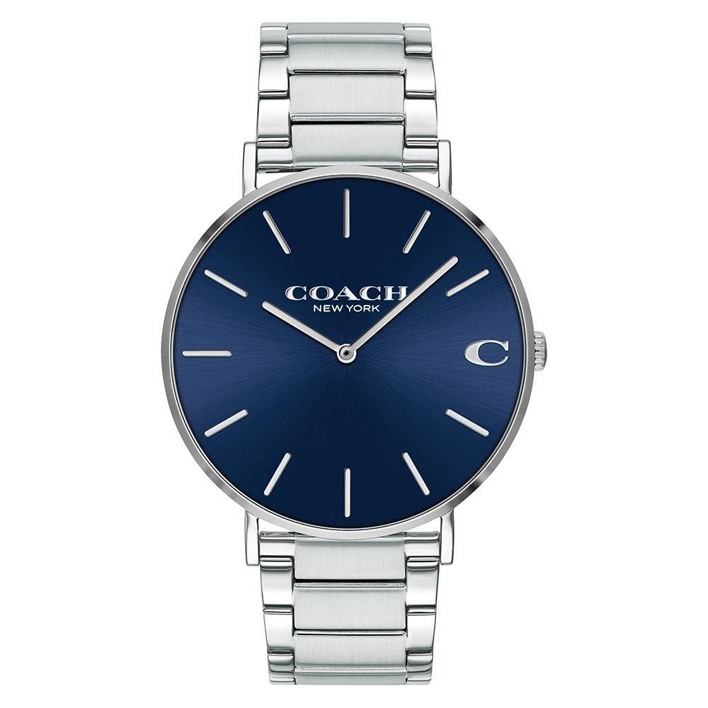 Coach Charles stainless steel men's watch with navy blue dial and minimalist indices