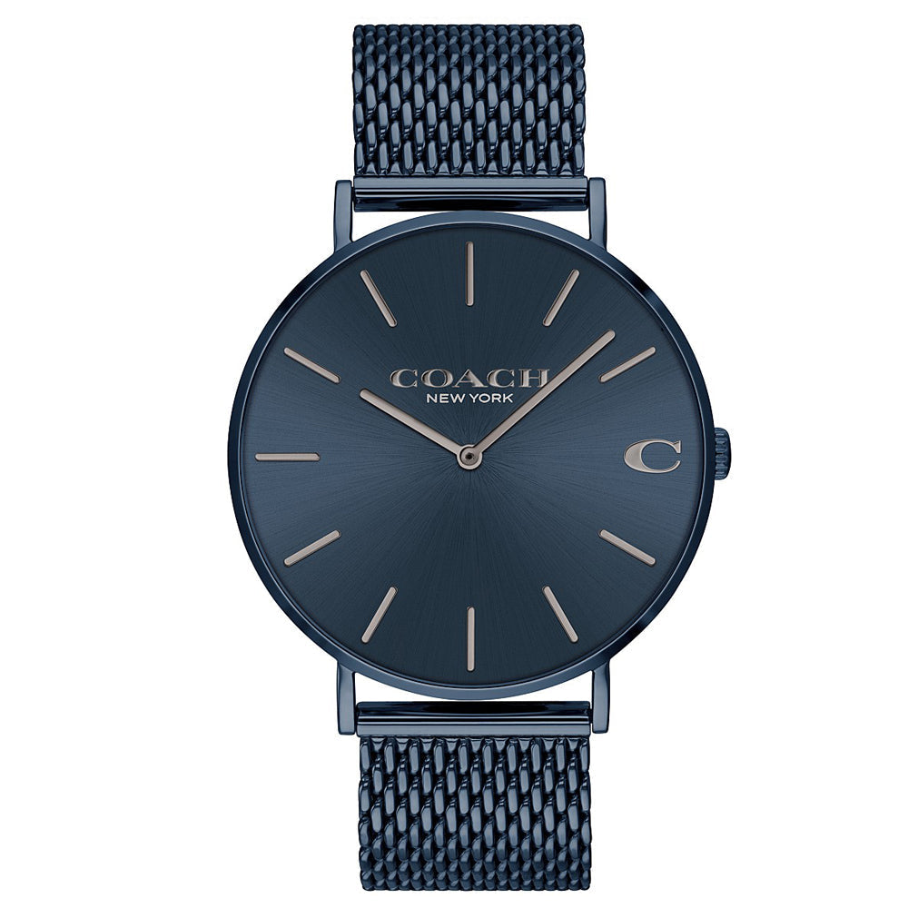 Coach Charles navy blue men's watch with stainless steel mesh strap