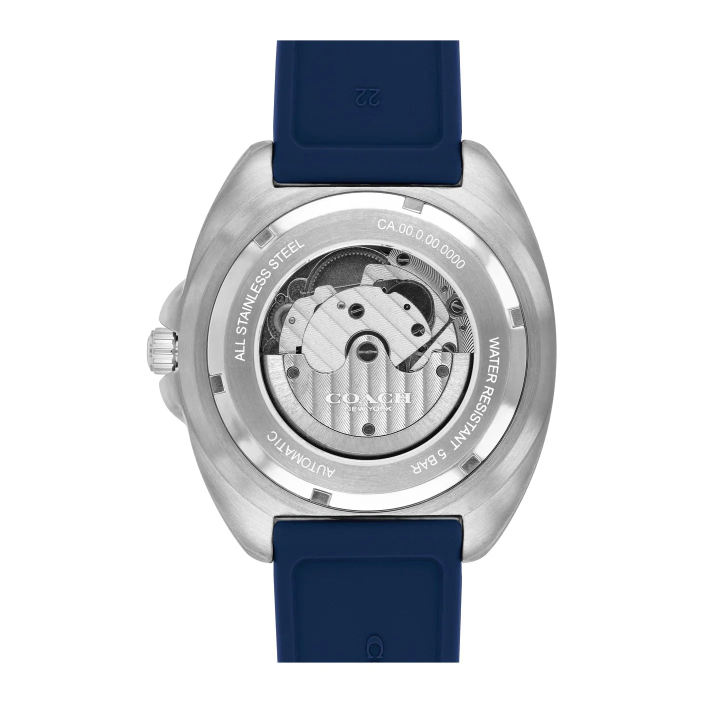 COACH Charter watch caseback displaying automatic movement and engravings