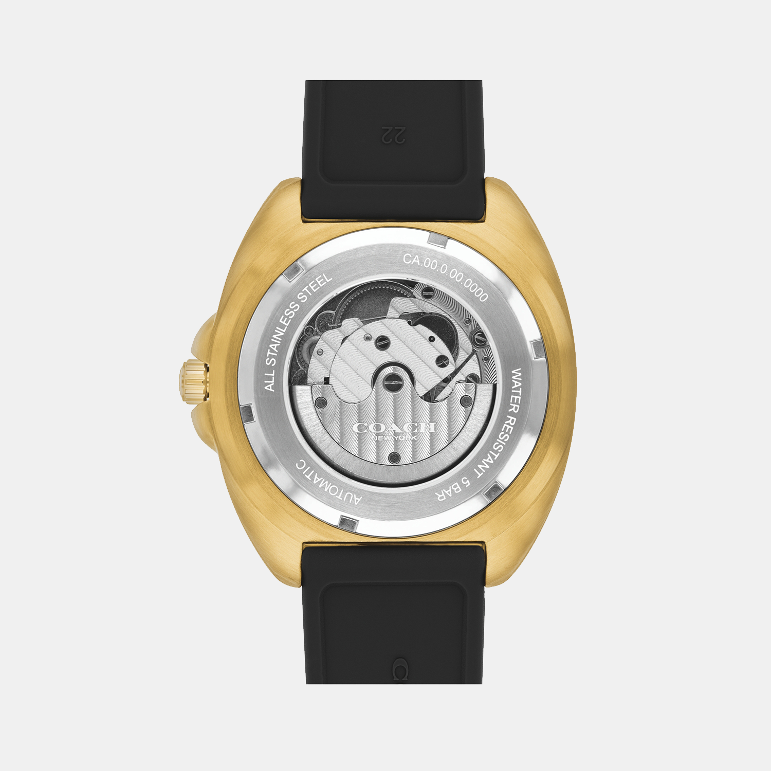 Coach Charter automatic watch caseback showing exposed movement through display window