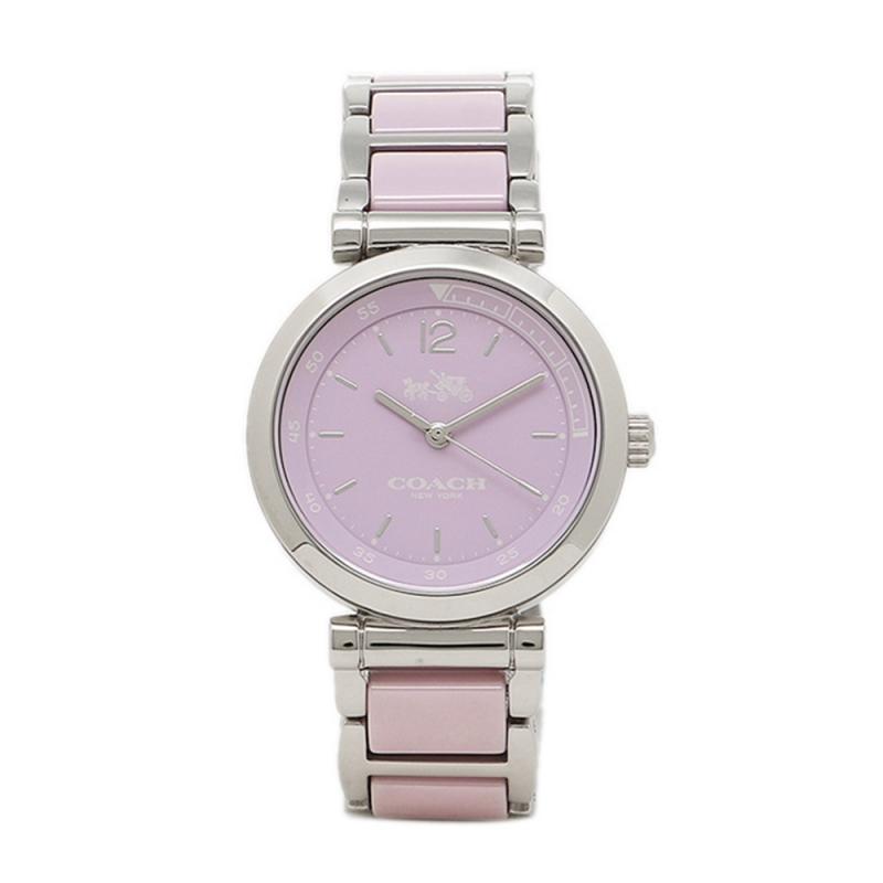 Coach Delancey two-tone silver stainless steel and purple ceramic women's watch with purple dial