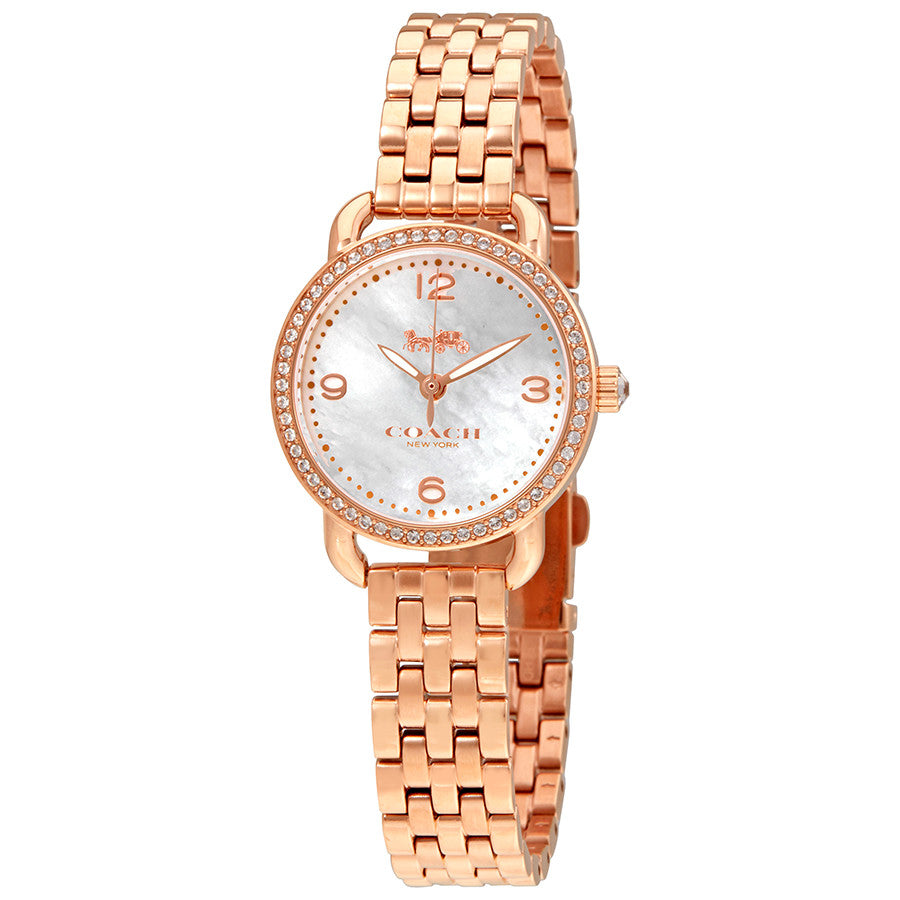 Coach Delancey rose gold-tone ladies watch with mother of pearl dial and crystal bezel