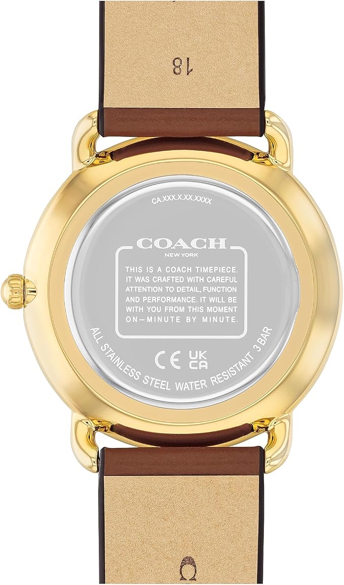 Coach Elliot watch caseback showing stainless steel case with engraved branding