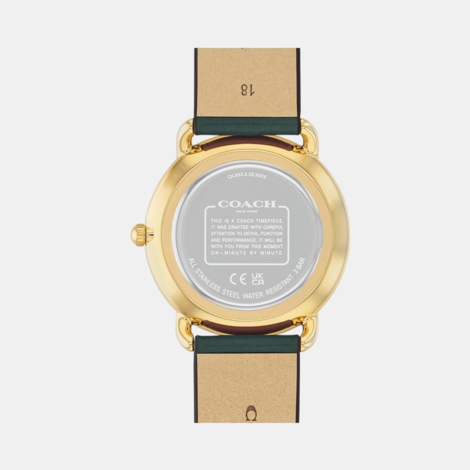 Coach Elliot watch caseback with silver-tone metal back and Coach branding