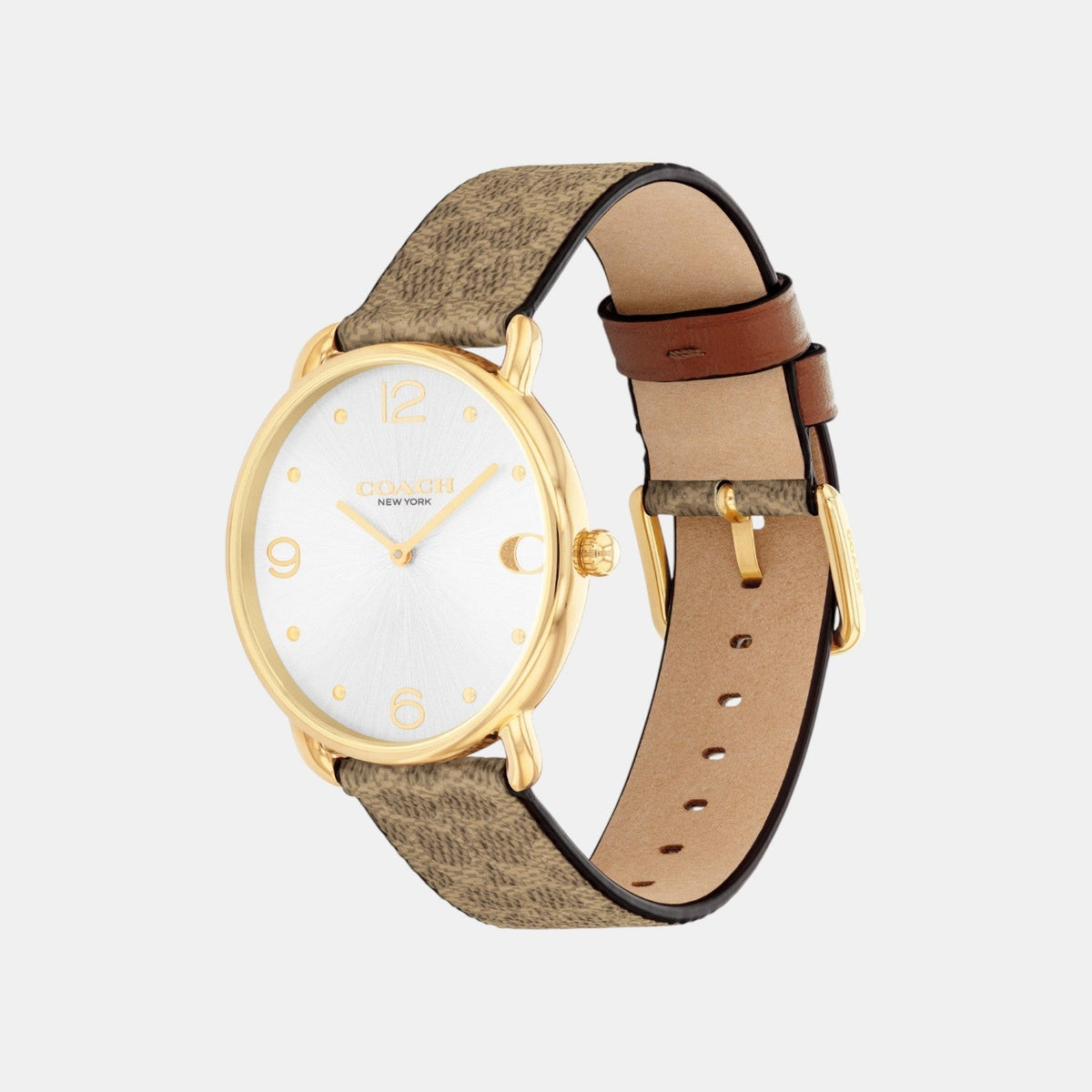 Coach Elliot Signature Silver-Tone Dial Tan Canvas Strap Women's Watch - 14504205