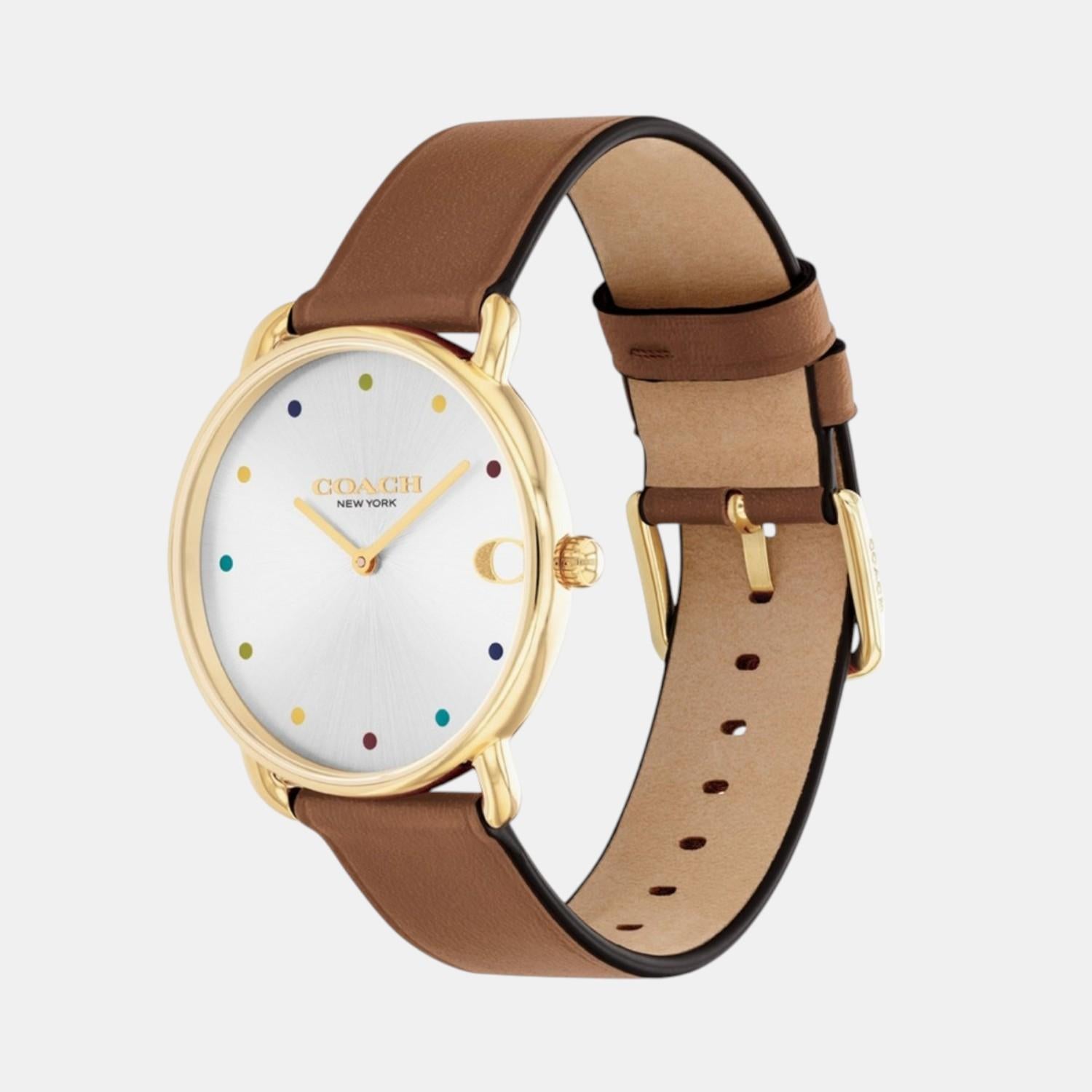 Coach Elliot Gold Tone Saddle Leather Strap Women's Watch - 14504206