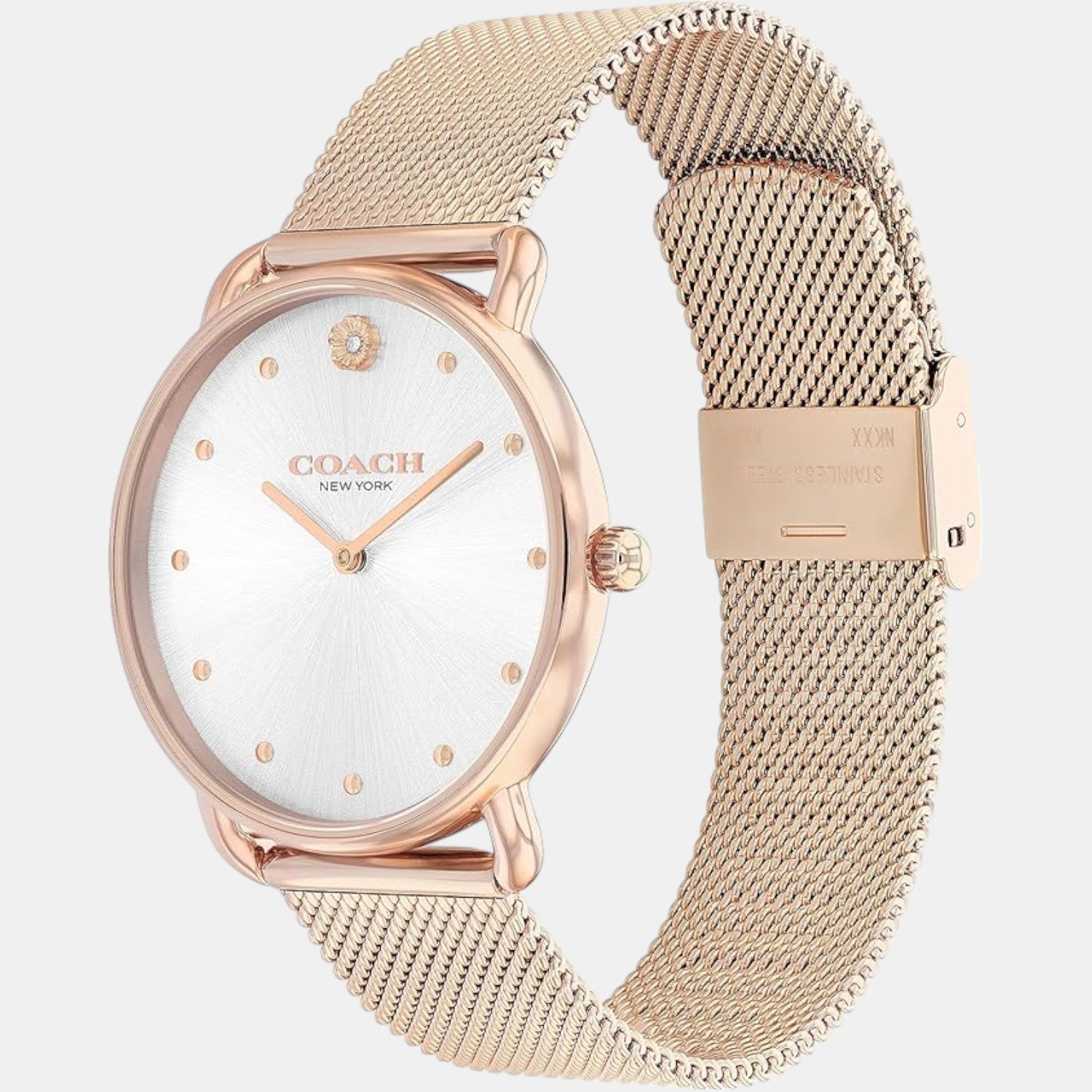 COACH Elliot White Sunray Dial Mesh Rose Gold-Tone Stainless Steel Bracelet Watch - 14504209