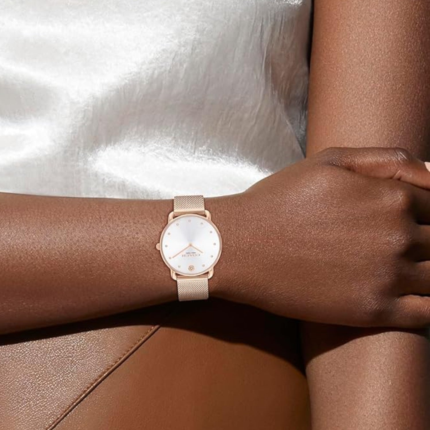 COACH Elliot White Sunray Dial Mesh Rose Gold-Tone Stainless Steel Bracelet Watch - 14504209