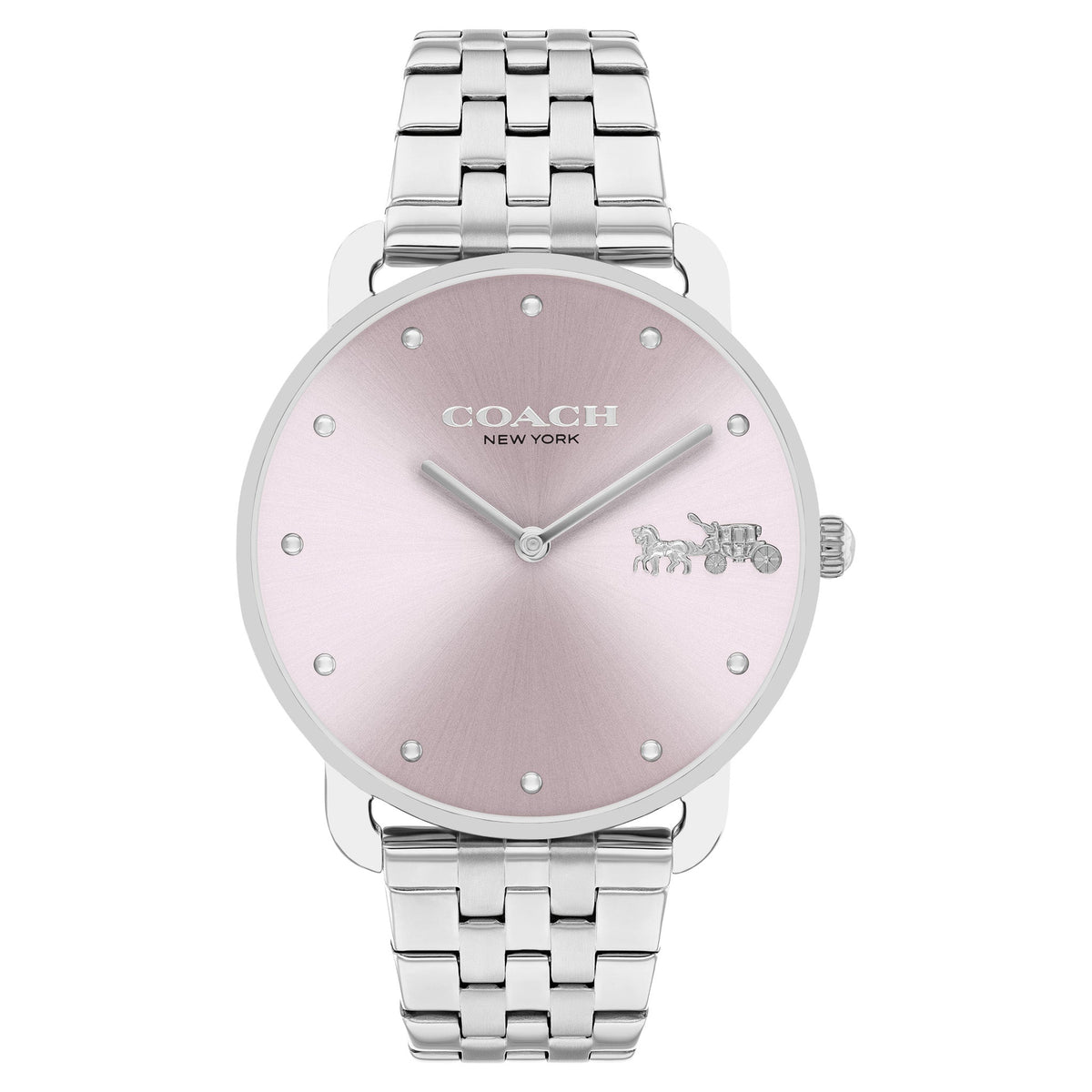 Coach Elliot silver-tone watch with pink dial and crystal hour markers