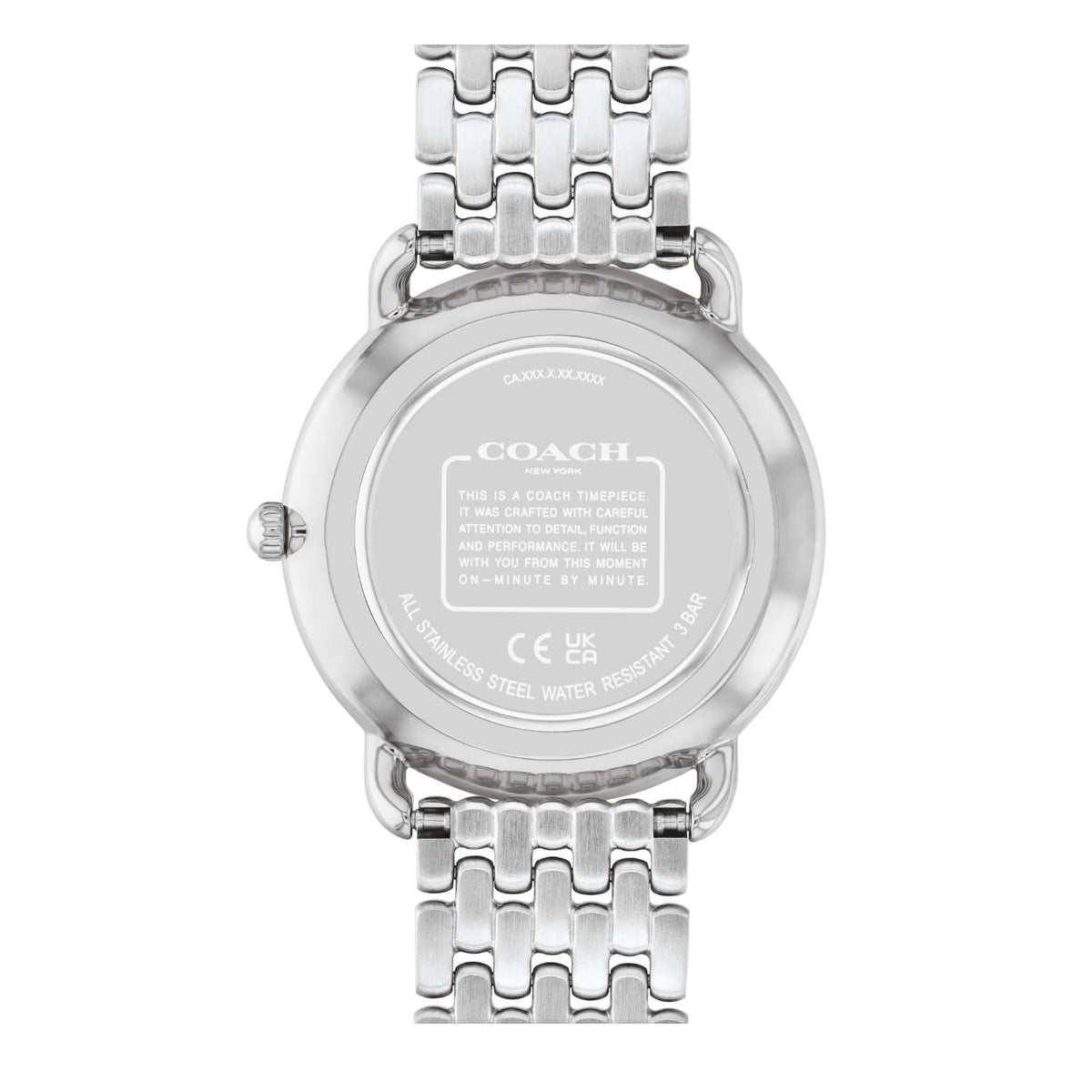 Coach Elliot watch caseback with stainless steel link bracelet