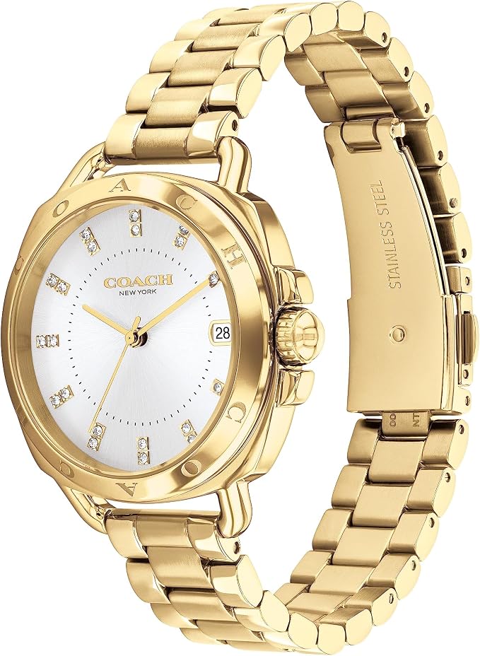Coach Gold Ionic Plated Steel Bracelet and White Dial Quartz Women's Watch - 14504157
