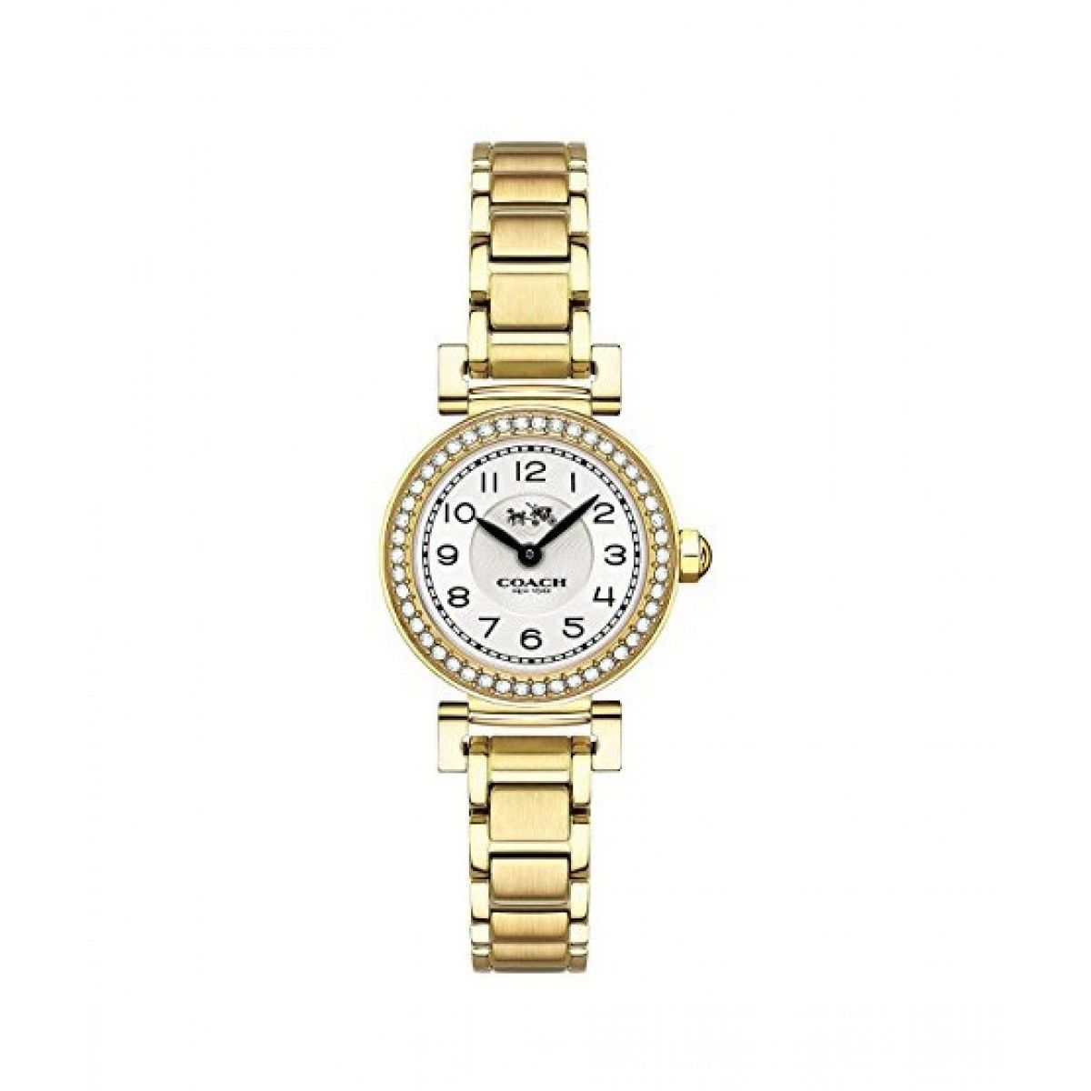 Coach gold tone women's watch with Swarovski crystal bezel and white dial