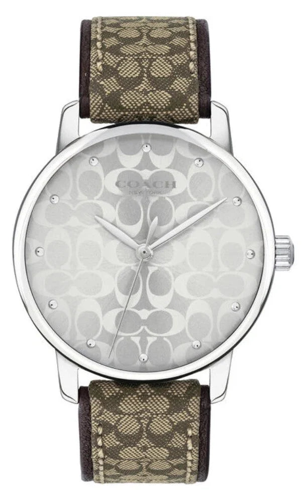 Coach Grand Signature watch with white dial and khaki signature strap