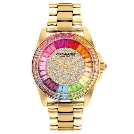 COACH Greyson Rainbow Crystal Gold-Tone Bracelet Women's Watch - 14504274