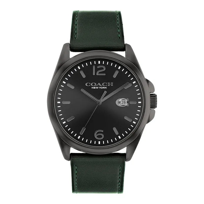 Coach Greyson Green Leather Strap Grey Dial Quartz Watch for Gents - 14602609