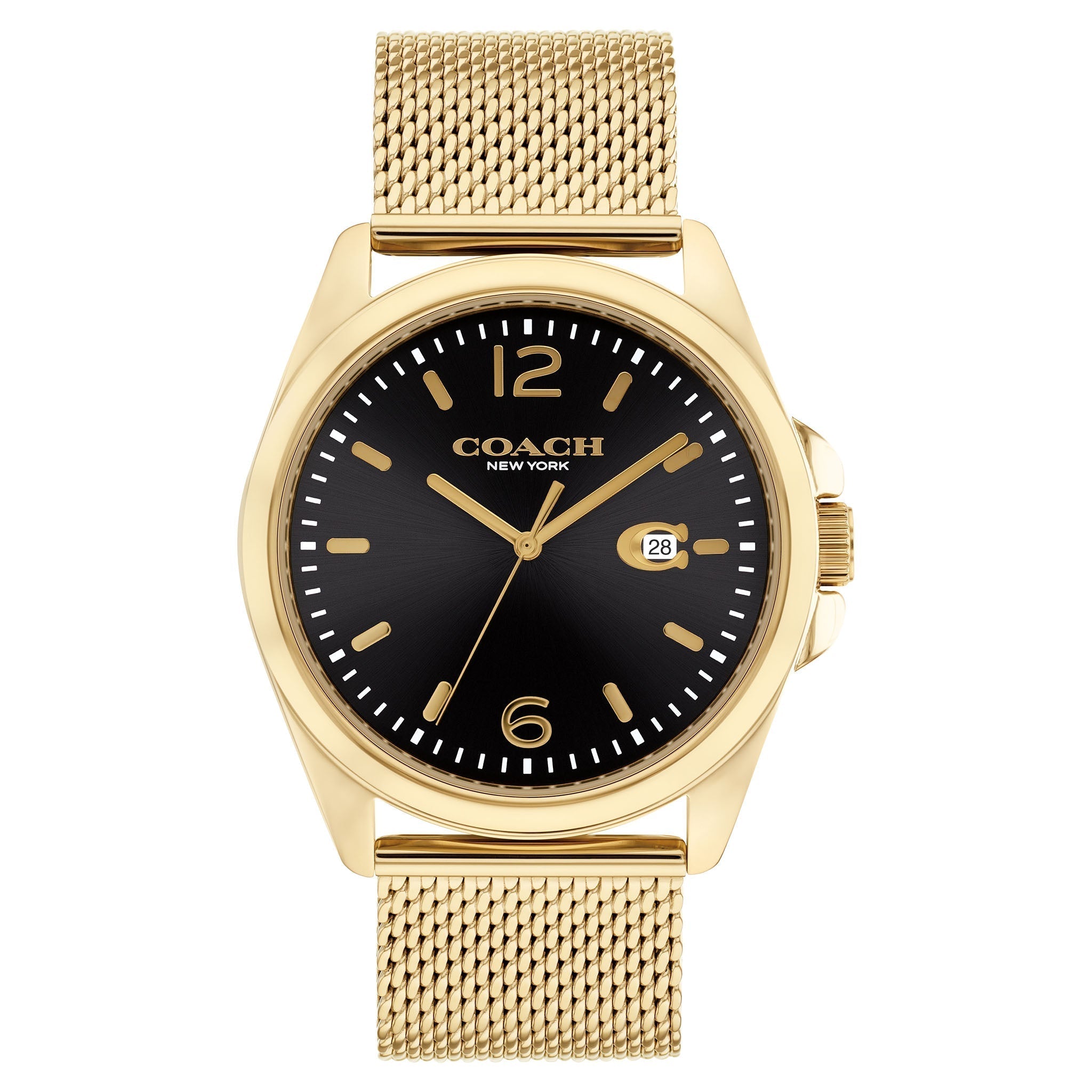 COACH Greyson Black Dial Gold-Tone Ion-Plated Stainless Steel Mesh Bracelet Watch - 14602618