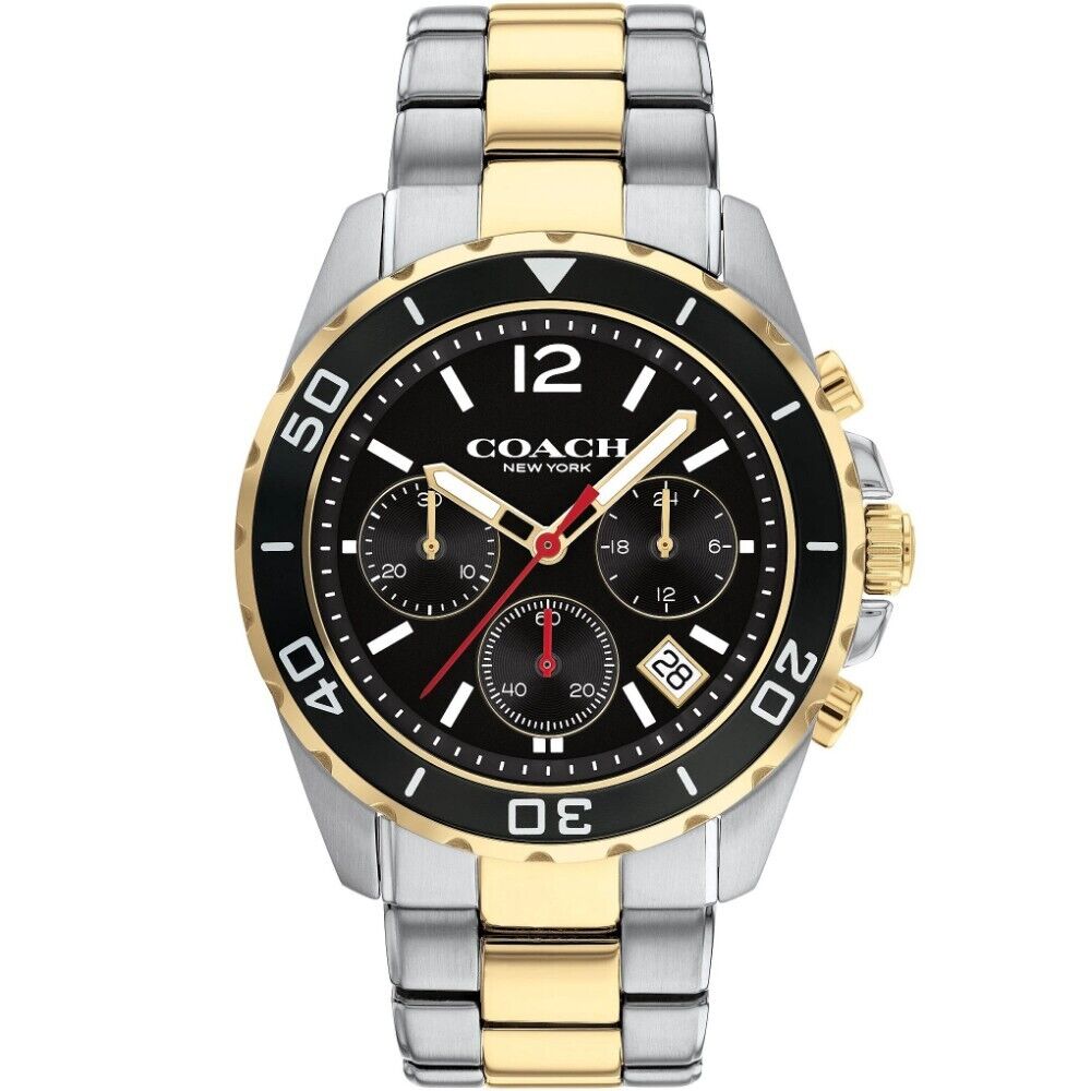 Coach Kent two-tone chronograph men's watch with black dial and gold/silver bracelet